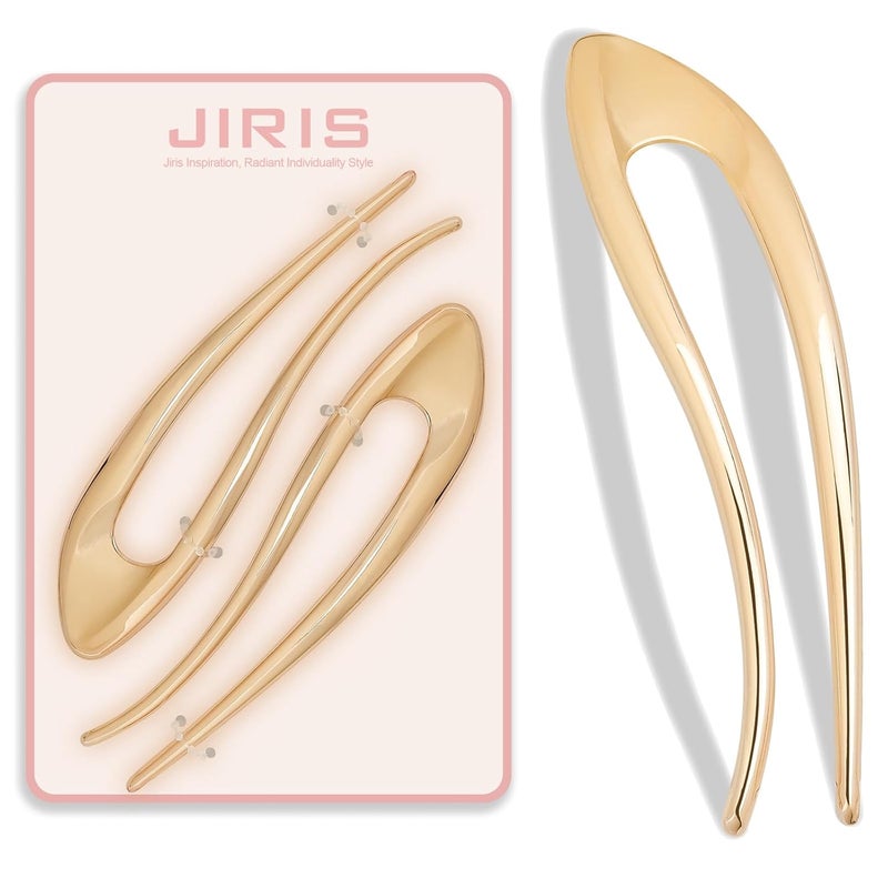 JIRIS 2PCS 5Inch French Hair Pins Large U-Shaped Pins for Women and Girls Fashion Metal Hair Pin French Twist Hair Pins for Buns, Updos,Stylish and Functional(set6-gold) - Image 1